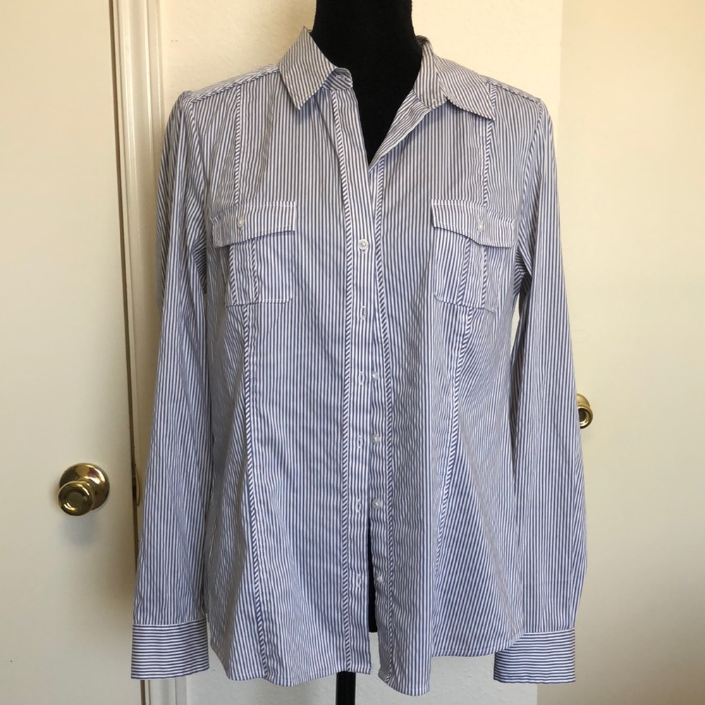 WHBM Blue striped shirt Size 12
